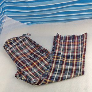 Pure Linen Plaid Relaxed Straight Leg Gaucho pants, Custom made pockets buckle